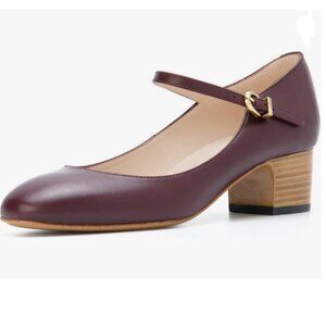 FSJ Wine Mary Jane Stacked Block Heels Vintage Pumps Retro Round Toe Shoe